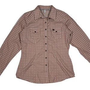 CINCH Womens Shirt L Western Cowgirl Pearl Snap Geometric Ivory Red Orange Brown